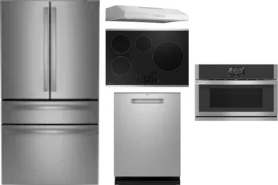 5 Piece Package Includes Refrigerator, Cooktop, Wall Oven, Hood And Dishwasher
